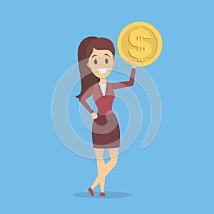 Young woman standing and holding a coin