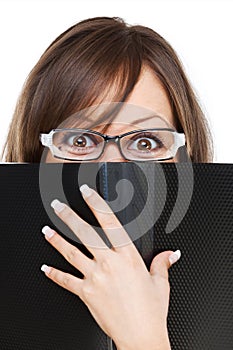 Young woman staring at documents