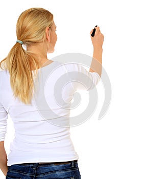 Young woman starts drawing with marker