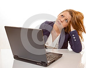 Young woman is stressed due to computer failure