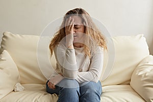 Young woman, stressful depressed emotional person indoor