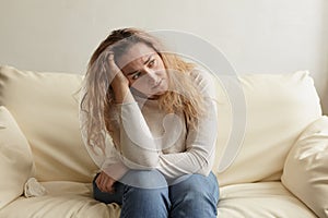 Young woman, stressful depressed emotional person indoor