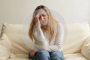 Young woman, stressful depressed emotional person indoor