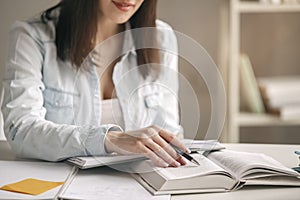 Young woman study at home alone education