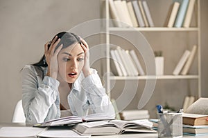 Young woman study at home alone education