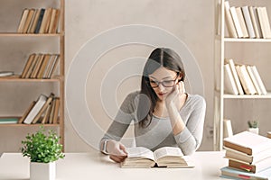 Young woman study at home alone education