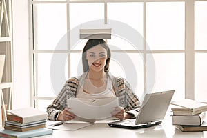 Young woman study at home alone education