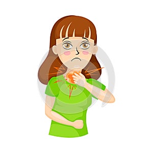 Young Woman Suffering from Coronavirus Symptom Like Soreness in Throat Vector Illustration