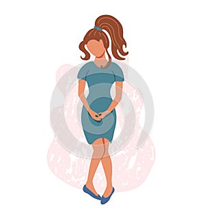 Young woman suffering from desire to pee. Girls wants to use the toilet. Standing on the abstract background. Flat vector