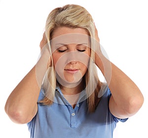 Young woman suffering from tinnitus photo