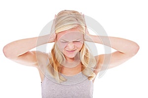 Young woman suffers from headache