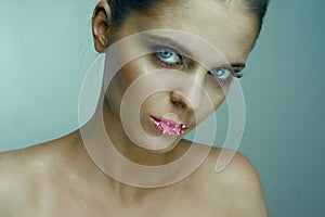 Young woman with sugary lips