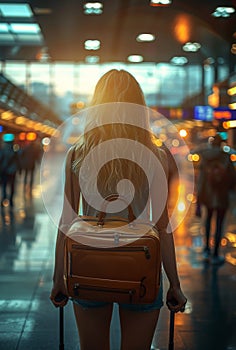 Young woman with suitcase at the airport