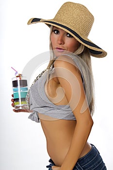 Young Woman in Summer Straw Hat