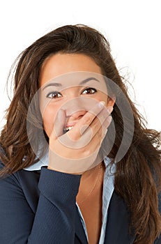 Young woman surprise, isolated on white background