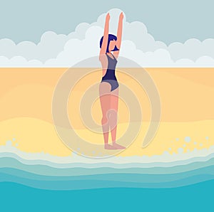 Young woman with swimsuit practicing exercice