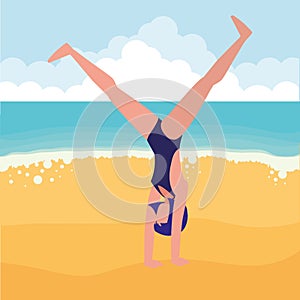 Young woman with swimsuit practicing exercice