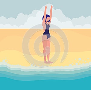 Young woman with swimsuit practicing exercice photo