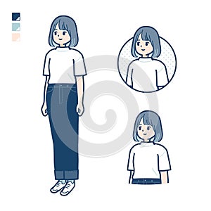 A young woman in a T-shirt with Looking sideways images