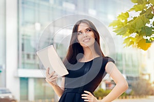 Young Woman with Tablet Out in the City