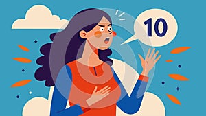 A young woman taking deep breaths and counting to ten before responding to a heated argument.. Vector illustration. photo