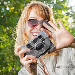 Young woman taking photos