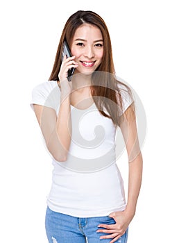 Young woman talk to mobile phone
