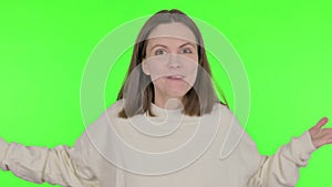 Young Woman Talking on Online Video Call on Green Background