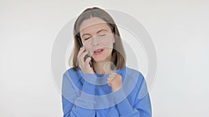 Young Woman Talking on Phone on White Background