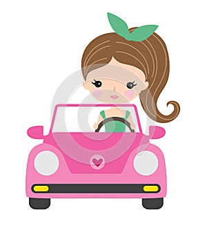 Young Woman or Teenage Girl Driving a Car