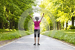 Young Woman Teenager Fitness Running Celebrating