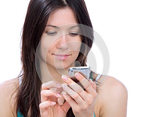 Young woman texting on mobile cell phone mobile