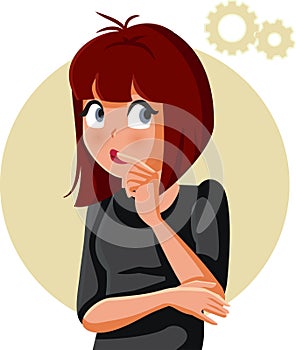 Young Woman Thinking Planning Vector Cartoon