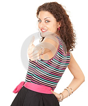 Young woman with thumb up