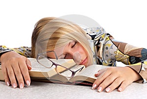 Young woman tired of studying photo