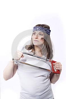 Young woman with a tool