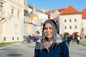 Young woman tourist in the city of Kracow photo