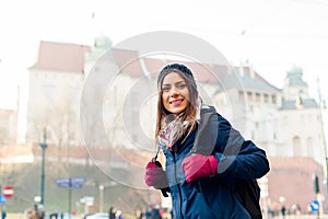 Young woman tourist in the city of Kracow photo
