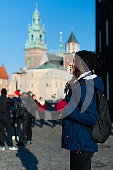 Young woman tourist in the city of Kracow photo