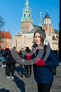 Young woman tourist in the city of Kracow photo