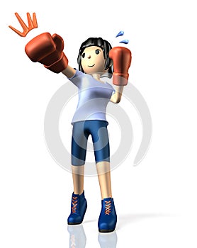 Young woman is in training for boxing.