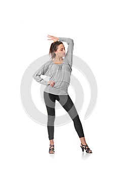 Young woman training rumba dance