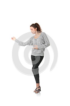 Young woman training rumba dance photo