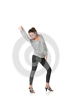 Young woman training rumba dance