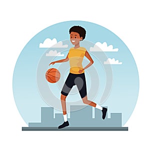 Young woman trainning basketball