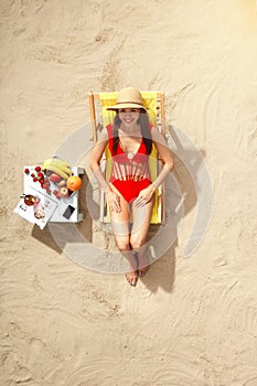 Young woman traveler tourist top view vacation