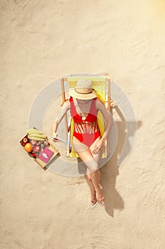 Young woman traveler tourist top view vacation