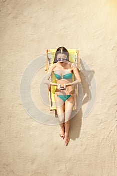 Young woman traveler tourist top view vacation