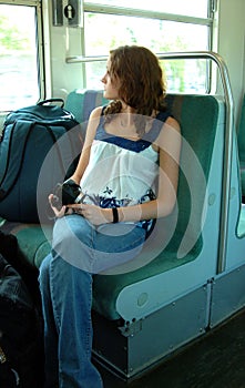 Young woman traveling on train