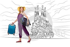 The young woman travelling to spain to see sagrada familia photo